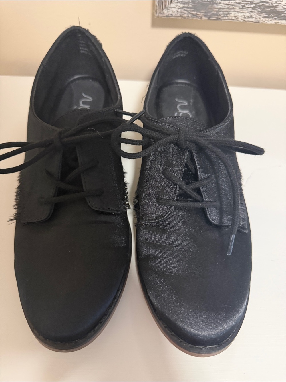 Sugar Black Satin Lace-Up Oxford Flats